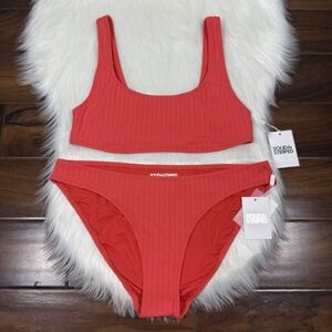 Solid & Striped Womens Size L / XL‎ Coral Rib The Elle 2 Piece Bikini Swim Suit